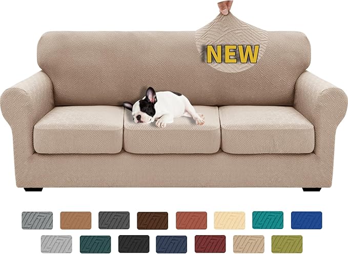 XINEAGE 2026 New 4 Pieces Couch Covers for 3 Cushion Couch Super Stretch Thick Soft Sofa Cover Anti Slip Sofa Slipcover Dogs Cats Furniture Protector (Khaki, 71"-91")