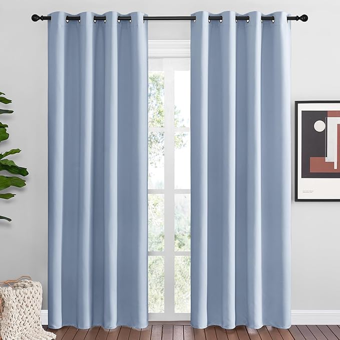 NICETOWN Vintage Blue Blackout Curtains 86 inches Length for Living Room, 2 Panels, 55" Wide, Thermal Insulated Long Drapes for Large Window