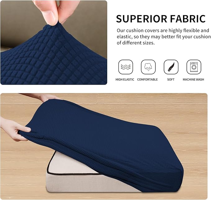 Easy-Going Stretch 4 Pieces Couch Cushion Covers for Sectional Sofa Left/Right L Shape Chaise Lounge Sofa Seat slipcover Anti-Slip Sofa Cover Soft (3 Seater + 1 Chaise, Navy)