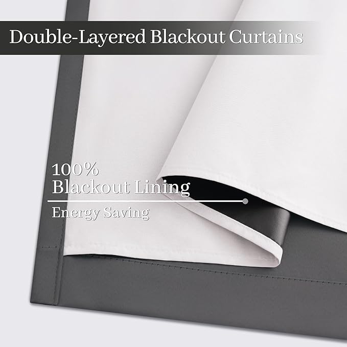 Yakamok Dove Grey 100% Blackout Curtains Grommet Window Treatments with 2 Thick Layers-Light Gray Room Darkening Thermal Insulated Drapes Set of 2 for Bedroom Living Room 52 Inches by 63 Inches length