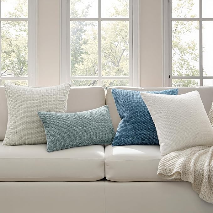 MIULEE Pack of 2 Couch Throw Pillow Covers 20x20 Inch Coastal Blue Modern Boho Accent Decorative Pillow Covers Soft Chenille Farmhouse Cushion Covers for Home Decor Bed Sofa Living Room
