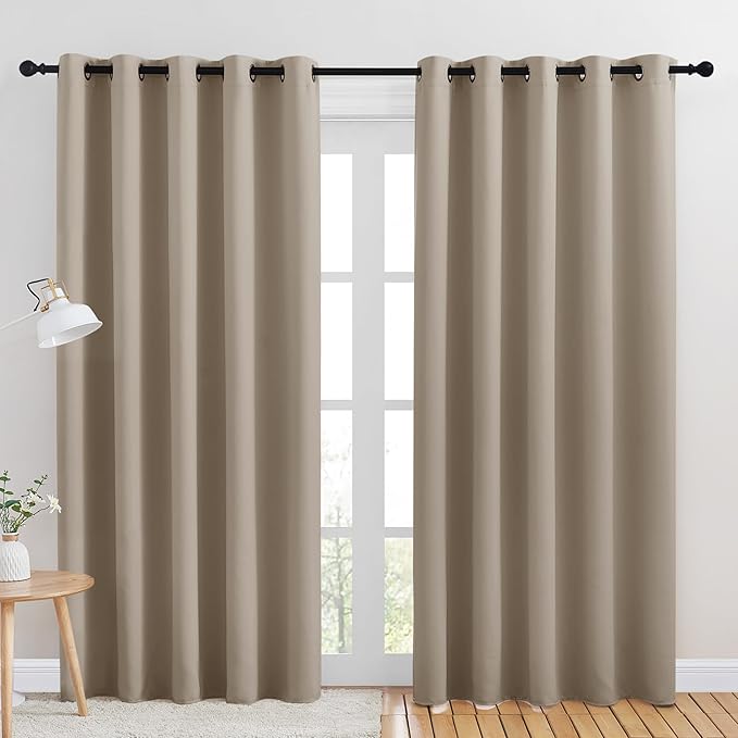 NICETOWN Room Darkening Draperies Window Curtain Panels, Taupe, 2 Panels, W60 x L84 -inch, Thermal Insulated Grommet Room Darkening Curtains for Bedroom