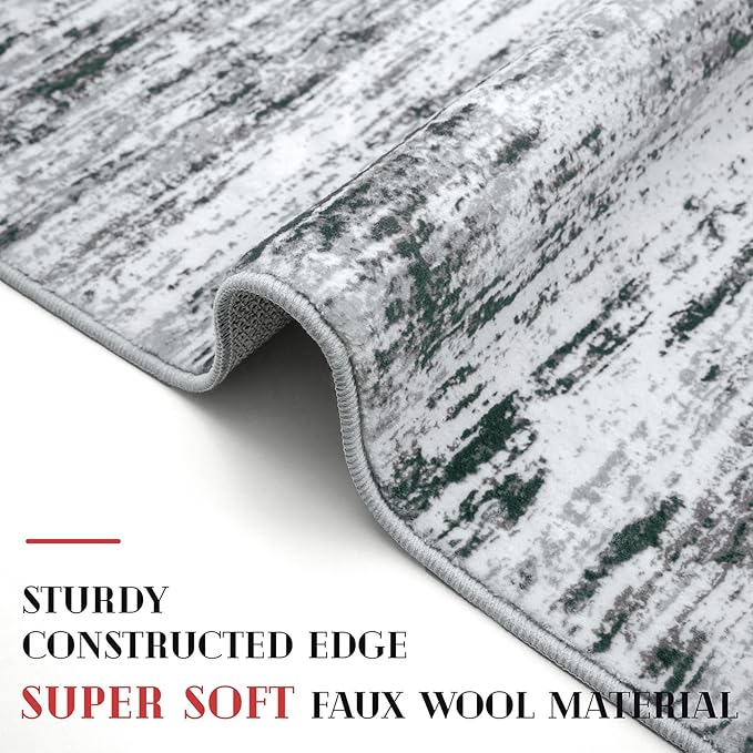 Lansny Modern Abstract Runner Rug 2.6x10, Black Grey White Washable Long Kitchen Runner Non-Slip Soft Hallway Rug Runner Thin Print Faux Wool Carpet for Entryway Bedroom Laundry Room Indoor Home Decor