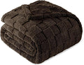 Exclusivo Mezcla Queen Size Flannel Fleece Blanket, Super Soft and Warm Lightweight Checkered Pattern Blankets for All Seasons, 90x90 Inches, Coffee