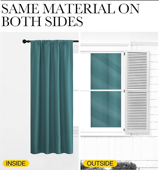 NICETOWN Kitchen Curtains Blackout Drapes & Curtains, Energy Smart Window Treatment Curtain Panels for Bedroom (Sea Teal, 34 in x 54 in (W x L), Set of 2)