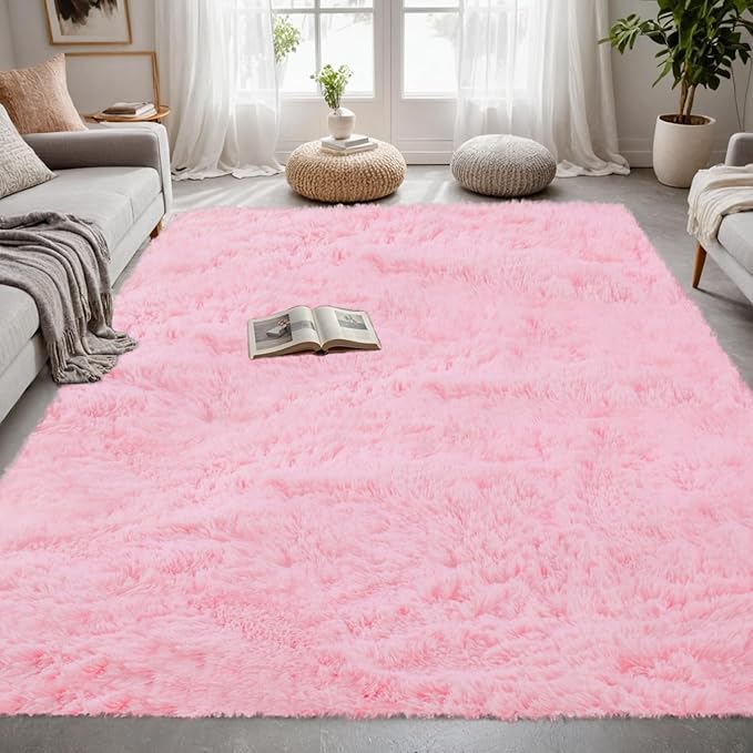 5x7 Area Rugs for Living Room Rug: Soft Fluffy Shag Light Pink Rugs for Bedroom, Non-Slip Large Fuzzy Plush Rug Indoor Floor Carpet for Nursery Kids Boys Girls Room, Dorms, Playroom, Modern Home Decor