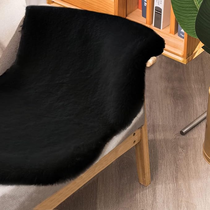 ORINOVA Black Shag Washable Fluffy Fur Area Rugs for Bedroom Living Room Faux Rabbit Fur Nursery Rug 2x6 Cute Shaped Rug Room Décor