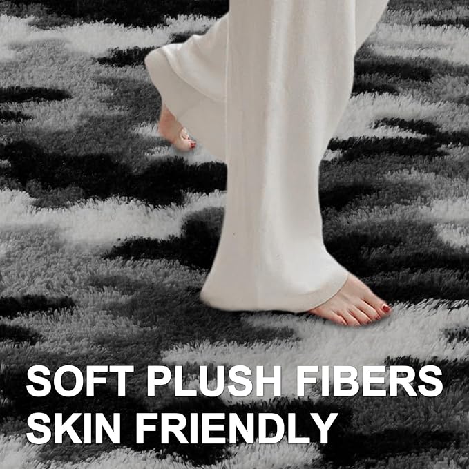 5x7 Ft Large Shag Rugs for Bedroom Living Room, Tie Dyed Ultra Soft Fluffy Furry Area Rug for Indoor Floor, Aesthetic Carpet for Home Decor (Grey)