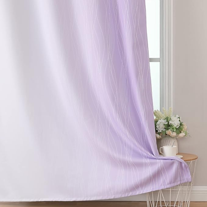 Estelar Textiler Lilac and Greyish White Gradient Blackout Curtains for Bedroom, Thermal Insulated Ombre Blackout Drapes, Light Blocking Energy Saving Curtains for Living Room,52Wx84L,2 Panels