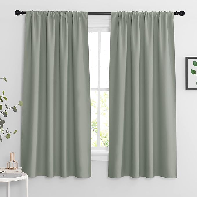 RYB HOME Blackout Curtains for Bedroom Living Room 72 inches Long, Thermal Insulated Privacy Rod Pocket Drapes for Nursery Office Home Theater, Width 42 by Length 72, Greyish Green, 2 Panels