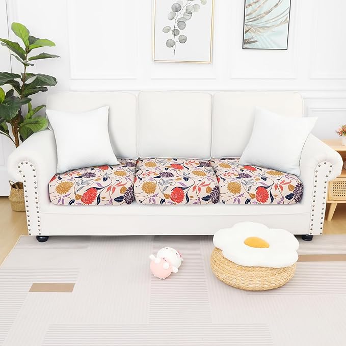 Smiry Printed Couch Cushion Covers, Stretch Soft Couch Covers for Sofa, Washable Non-Slip Sofa Slipcover Furniture Protector for Indoor and Outdoor (3 Pack, Orange)