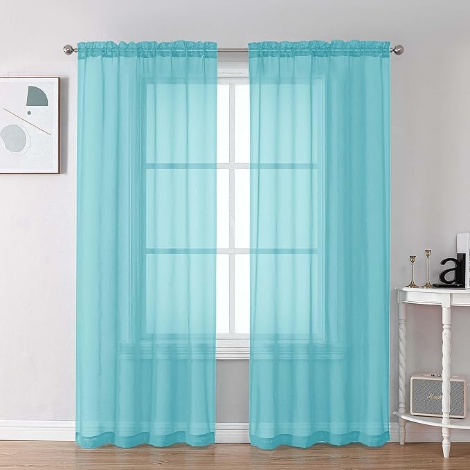 Chyhomenyc Aqua Sheer Curtains 72 Inch Length 2 Panels, Light Filtering Soft Airy Rod Pocket Voile Window Curtain Drapes for French Door Bedroom Living Room, Each 42Wx72L