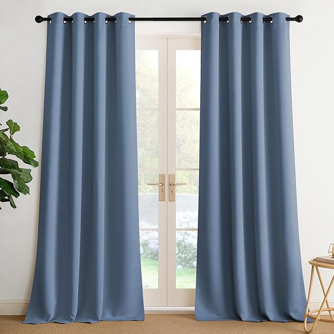 NICETOWN Room Darkening Draperies Curtains Panels, 2 Panels Stone Blue W52 x L90