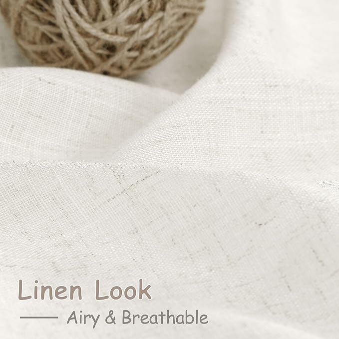 Nanspring Beige White Linen Curtains 102 Inches Long Rod Pocket Back Tab Drapes 2 Panels Set for Living Room Light Filtering Semi Sheer Beige White Curtain 102 Length for Patio Door Bedroom 52x102