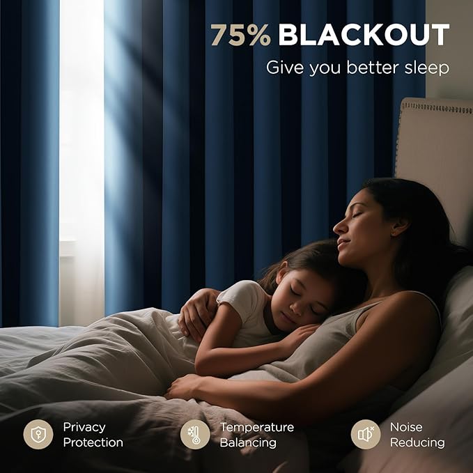 Joydeco Blackout Patio Sliding Door Curtains 72 Inches Long, Grommet Privacy Room Divider Curtains, Extra Wide Thermal Blackout Drapes for Bedroom Living Room (Navy Blue, 60Wx72L, 1 Panel)