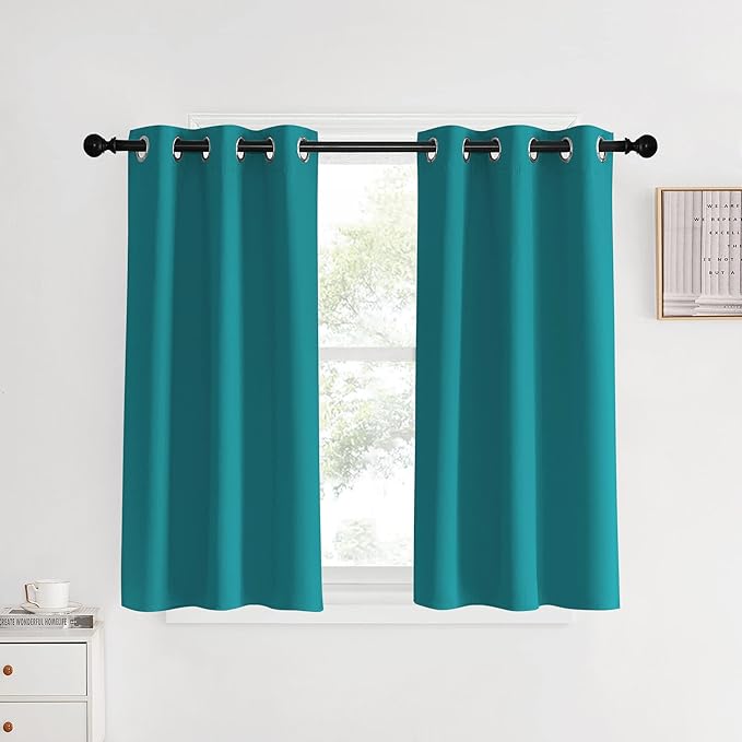 NICETOWN Room Darkening Curtains 40 inch Length 2 Panels, Peacock Teal, W34, Thermal Insulated Grommet Blackout Curtains for Modern Casual Elegant Bedroom Kids Room Theme Decoration