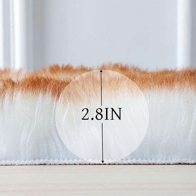 linmopm Faux Fur Rug Sheepskin Shag Fluffy Fuzzy 3x3 ft Rugs for Bedroom Bedside Bed Floor Living Room Plush Round High-Density Cushion Carpet Super Sofa Cover White and Yellow