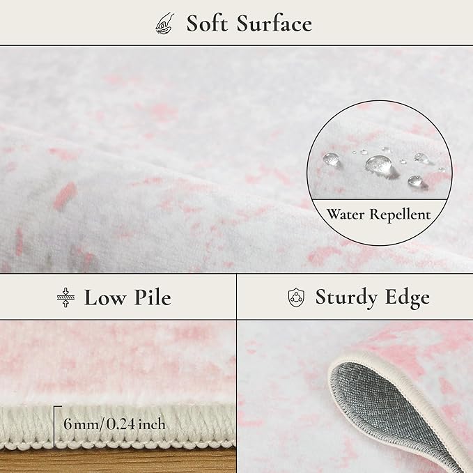 Area Rugs 5x7 for Living Room Bedroom, Modern Abstract Machine Washable Rug, Large Soft Low Pile Floor Carpet with Non Slip Backing for Dining Room, Light Pink
