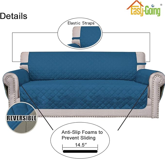 Easy-Going Chair Sofa Slipcover Reversible Sofa Cover Water Resistant Couch Cover Furniture Protector Cover with Elastic Straps for Pets Kids Children Dog Cat (Chair, PeacockBlue/Beige)