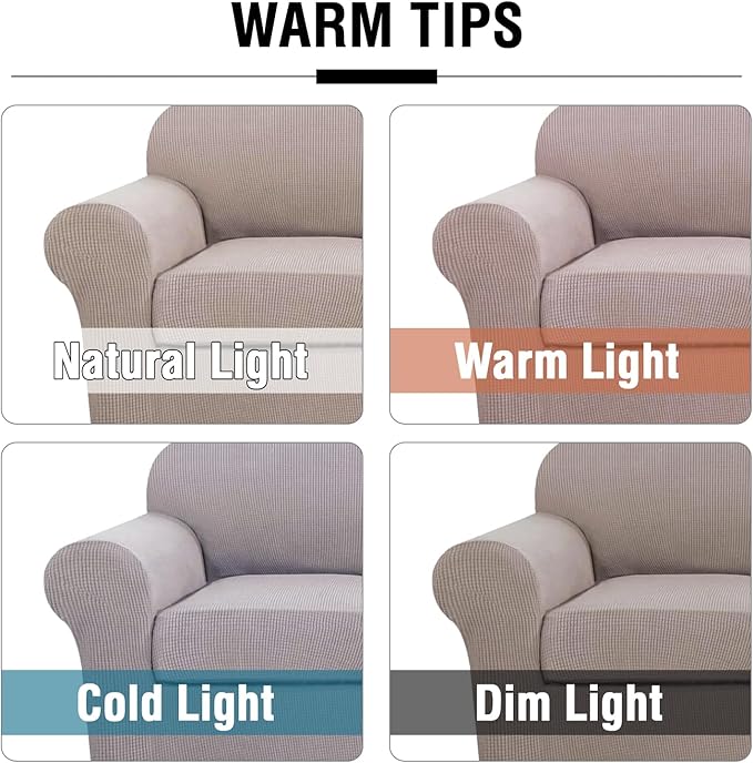 H.VERSAILTEX 4 Piece Stretch Sofa Covers for 3 Cushion Couch Covers for Living Room Slipcovers (Base Cover Plus 3 Seat Cushion Covers) Upgraded Thicker Jacquard Fabric (Sofa, Sand)