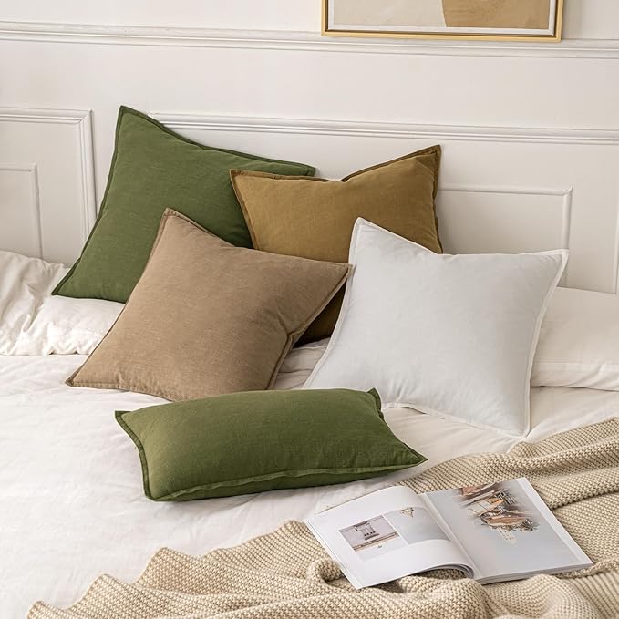 MIULEE Decorative Linen Pillow Covers 20x20 Inch Khaki Boho Farmhouse Neutral Winter Couch Throw Pillows for Bed Pack of 2 Accent Modern Pillowcase Sofa Livingroom Home Decor