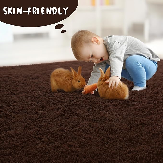 LOCHAS Ultra Soft Indoor Modern Area Rugs 2x8, Fluffy Living Room Carpets for Children Bedroom Home Decor Nursery Rug, Brown