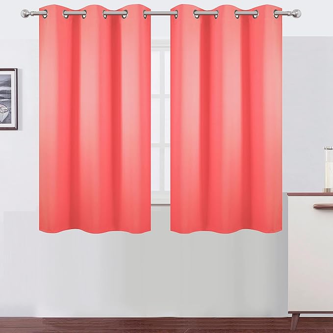 LEMOMO Blackout Curtains 38 x 54 inch/Coral Curtains Set of 2 Panels/Thermal Insulated Room Darkening Bedroom Curtains