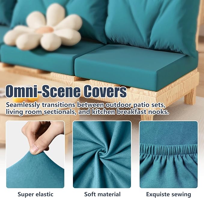 8Pcs Stretch Patio Cushion Covers, Outdoor Couch & Sofa Replacement Slipcovers for Patio Furniture Cushion Covers, Washable Reusable Furniture Protector