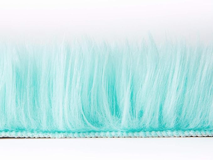 Ashler faux fur rug, Fluffy Shaggy Area Rug Ultra Soft 2 x 2.9 Feet Rectangle Fur Rug Turquoise Fuzzy Rug Machine Washable Shag Rug, Nursery Decor Throw Rugs for Bedroom, kids room, Living Room
