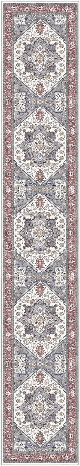 OPPODREAM Soft Entryway Rug 2x12, 2x12 Rug Runner, Washable Hallways Carpet 2 x 12 with Non Slip Backing, Low-Pile Bedside Carpet 2 x 12, Long, Faux Cashmere, Red & Grey