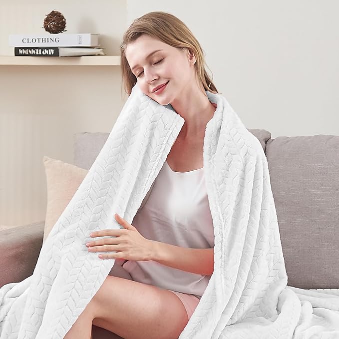 inhand White Fleece Queen Blanket for Bed, Super Soft Flannel Cozy Blankets for Office,Travel, Warm Plush Blankets for All Season, 90 x 90 Inches