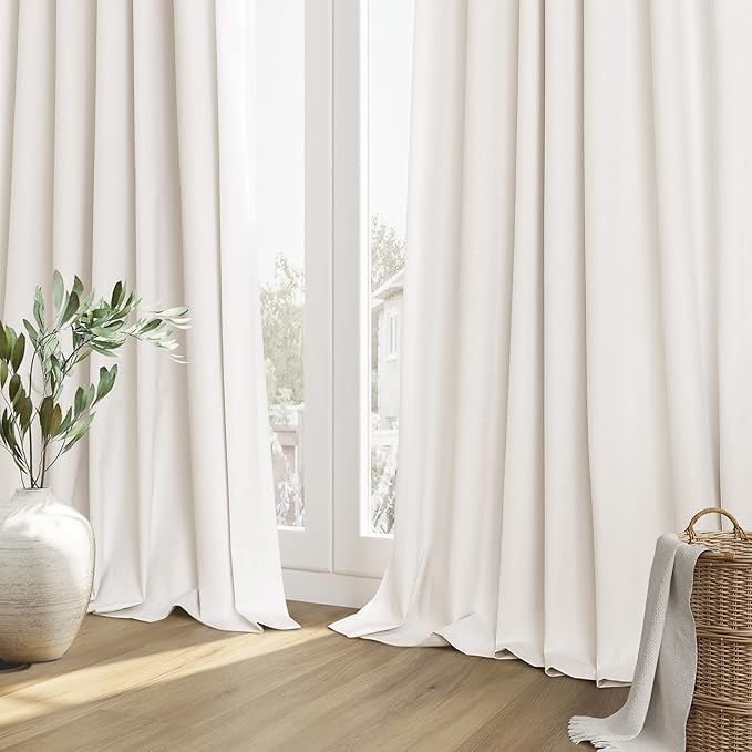 Guken Ivory 100% Blackout Curtains 84 Inch Length 2 Panels Set for Living Room Bedroom Back Tab Thermal Insulated Black Out Linen Drapes Room Darkening Window Curtains 84 Inches Long