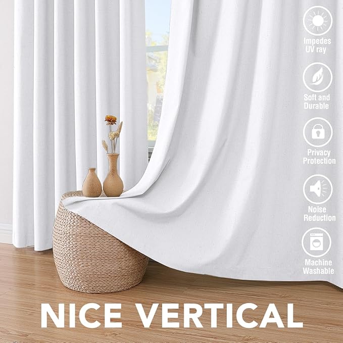 H.VERSAILTEX 100% Blackout Curtains for Bedroom Thermal Insulated Linen Textured Curtains Heat and Full Light Blocking Drapes Living Room Curtains 2 Panel Sets, 52x108 - Inch, Pure White