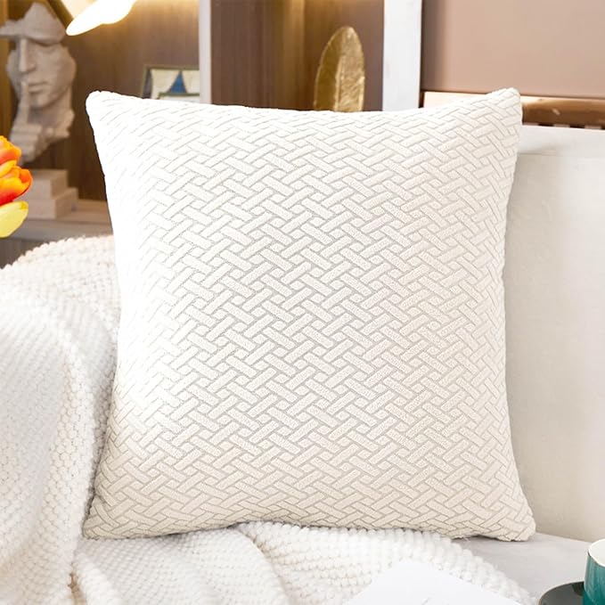 Sofa Covers Couch Covers for Sofa Pet Friendly Couch Cushion Covers Universal Sofa Covers Washable Stretch Slipcovers for Sectional Sofa (Texture Ivory White, Pillow Cover 15 * 15inch)