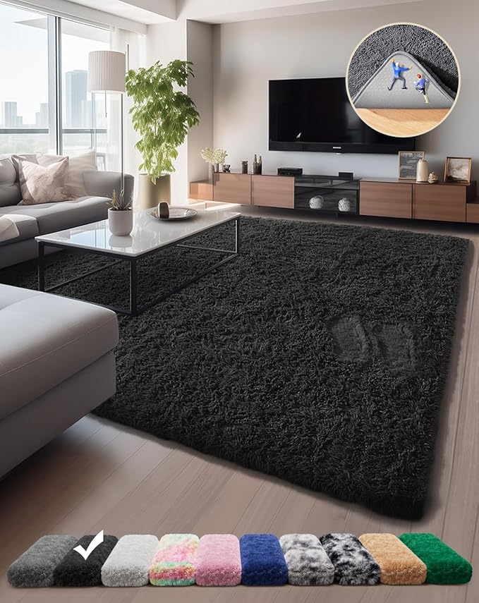 Ophanie Soft Fluffy Shaggy Rugs for Bedroom Living Room Dorm Nursery Home Decor Aesthetic,Color Charcoal,Size 5' x 8'