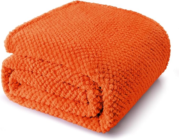 Whale Flotilla King Size Fuzzy Fleece Blanket, Fluffy Warm Soft Jacquard Bed Blankets for All Season, Lightweight and Cozy, 90x104 Inch, Burnt Orange