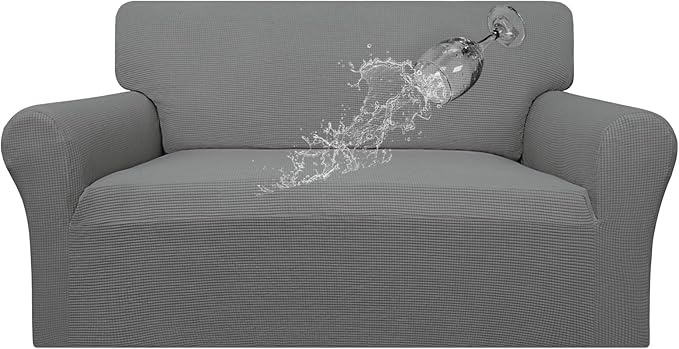 Easy-Going 100% Waterproof Oversized Loveseat Couch Cover, Dual Waterproof Sofa Cover, Stretch Jacquard Sofa Slipcover, Leakproof Furniture Protector for Kids, Pets, Dog and Cat, Grey