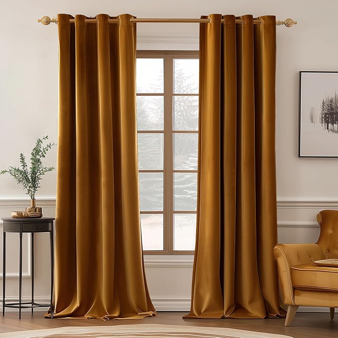 MIULEE Velvet Curtains Golden Brown Elegant Grommet Curtains Thermal Insulated Soundproof Room Darkening Curtains/Drapes for Classical Living Room Bedroom Decor 52 x 72 Inch Set of 2