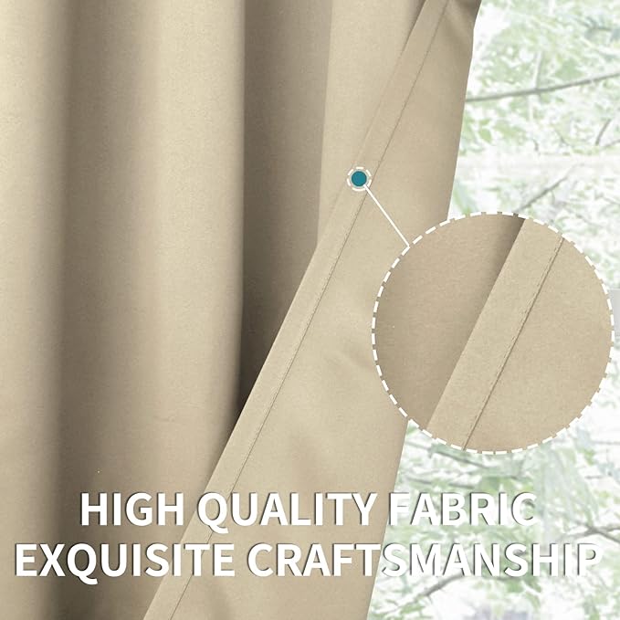 BGment Room Darkening Curtains 72 Inches Long - Grommet Thermal Insulated Drapes Window Treatment Curtains for Bedroom, 2 Panels, 52 x 72 Inch, Beige