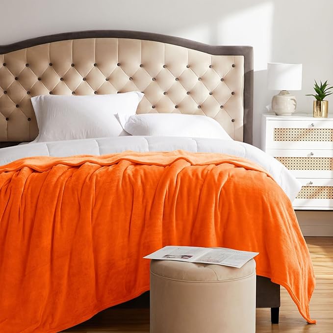 KMUSET Fall Throw Blanket Orange Fleece Throw 50 X 60 inches - Super Soft Cozy Lightweight for Sofa, Bed