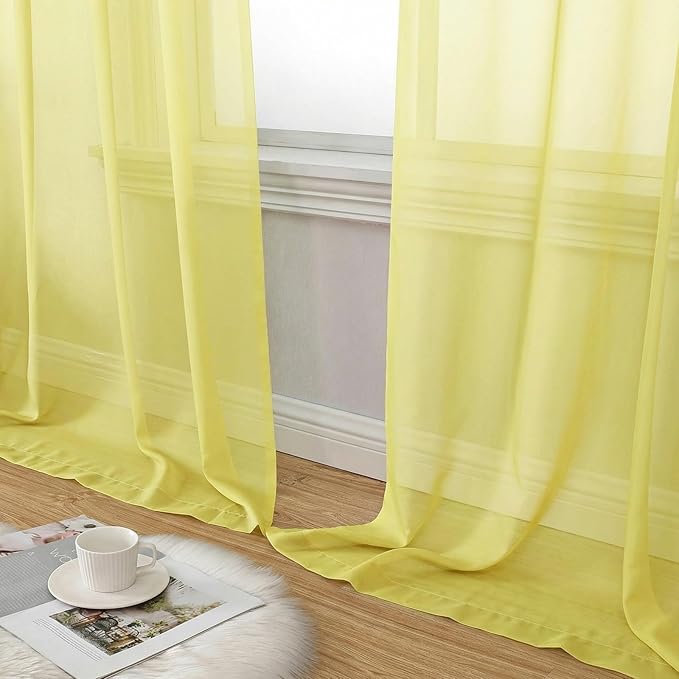 Aiyufeng Lemon Sheer Curtains 63 Inch Length 2 Panels Set for Living Room, Light Filtering Lemon Window Sheers Drapes for Bedroom, Each 42" W x 63" L