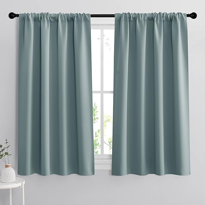 RYB HOME 54 inch Blackout Curtains for Living Room, Rod Pocket Thermal Insulated Small Window Drapes Room Darkening Shades for Bedroom Studio Dorm, W 42 x L 54 inch, Set of 2 Panels, Dusty Blue