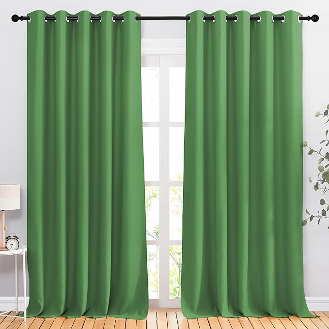 NICETOWN Blackout Curtain Panels 90 - Window Treatment Energy Saving Thermal Insulated Solid Grommet Blackout Drapes for Living Room (Forest Green, 1 Pair, 66 by 90-Inch)
