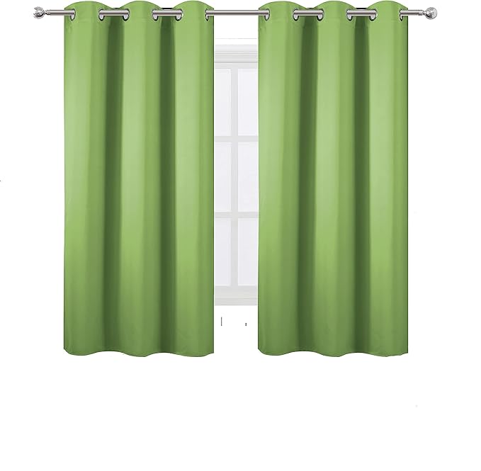 LEMOMO Light Green Bedroom Blackout Curtains for Living Room/42 x 63 Inch Long/Set of 2 Panels Thermal Insulated Fashion Boys Room Curtains
