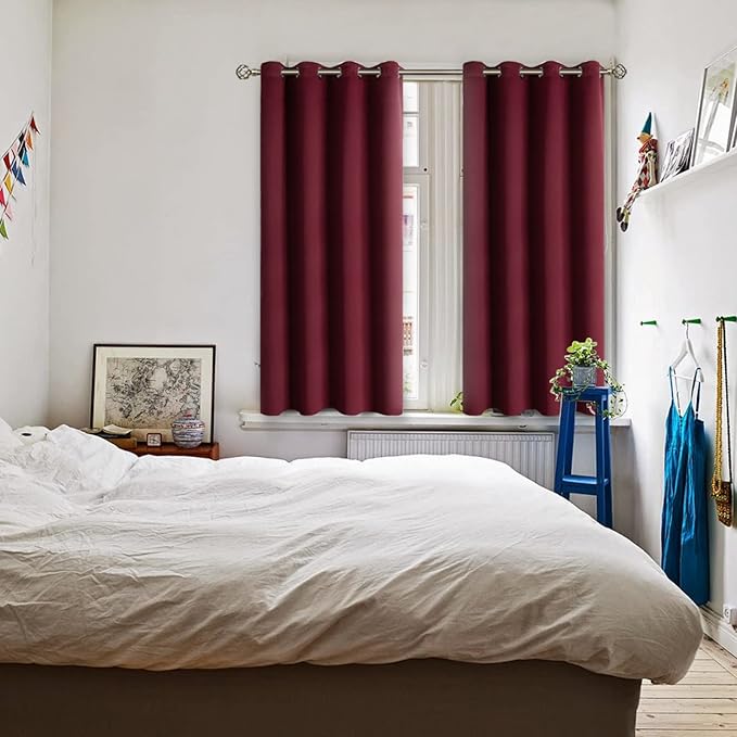 BGment Blackout Curtains for Bedroom - Grommet Thermal Insulated Room Darkening Curtains for Living Room, Set of 2 Panels, Each 46 x 54 Inch, Burgundy Red
