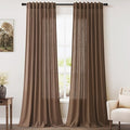 Caramel Brown Linen Curtains 96 Inches Long for Living Room Rod Back Tab Burlap Textured Linen Drapes Vintage Rustic Farmhouse Light Filtering Curtain 96 Inch Length for Dinning Room Bedroom 52x96