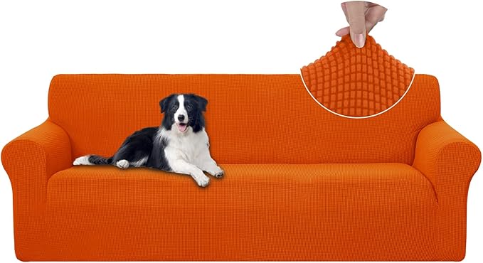 U-NICE HOME 4 Seater Stretch Couch Cover Sofa Cover Washable Sofa Slipcover Furniture Protector for 3 Cushion Couch Sofa Pet Friendly, Orange