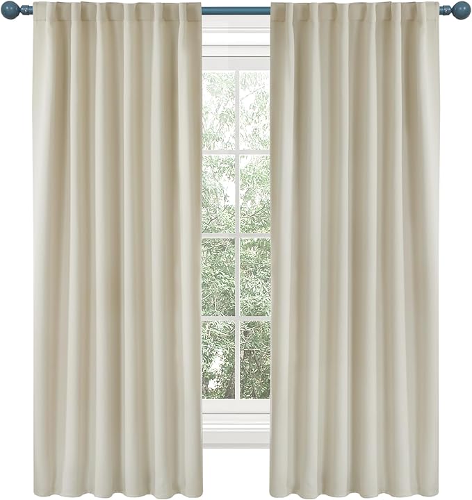 Deconovo Blackout Curtains, Thermal Insulated, W52 x L63 2 Panels, Back Tab, Machine Washable, Room-Darkening Drapes for Bedroom/Living Room Light Beige