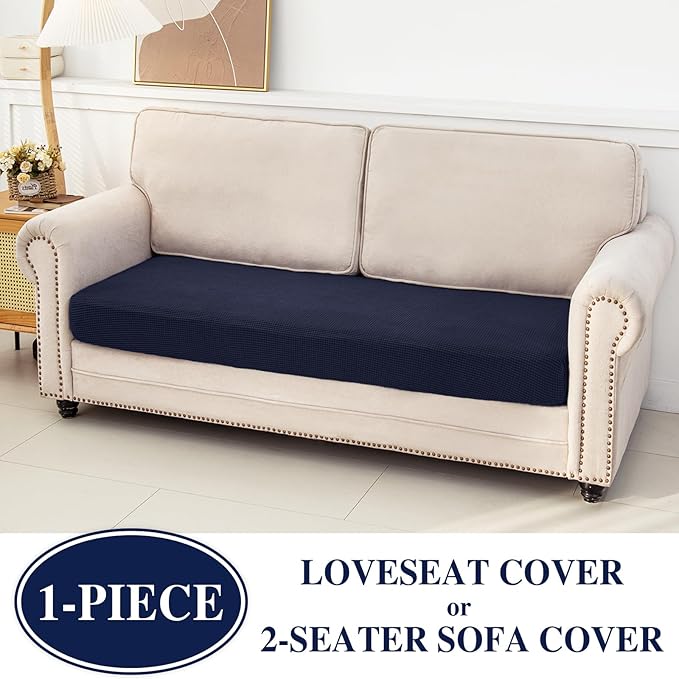 Couch Cushion Cover Loveseat Cover or 2 Seat Sofa Cover Washable Stretch Sectional Sofa Slipcover(1 Piece for Loveseat or Sofa 2-Seater, Navy)