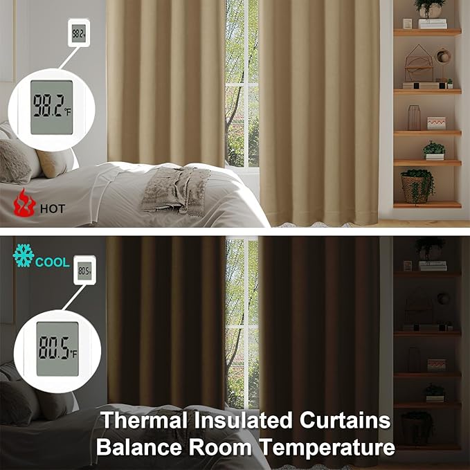 Simplebrand Ava Taupe Blackout Curtains for Bedroom 84 Inch Length 2 Panels Set, Solid Thermal Insulated Privacy Living Room Window Treatment Curtains Blackout Drapes, W50 x L84 Inch, Taupe